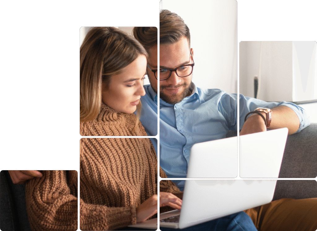 Young couple looking at a laptop - finding out about Chiltern Boiler Services