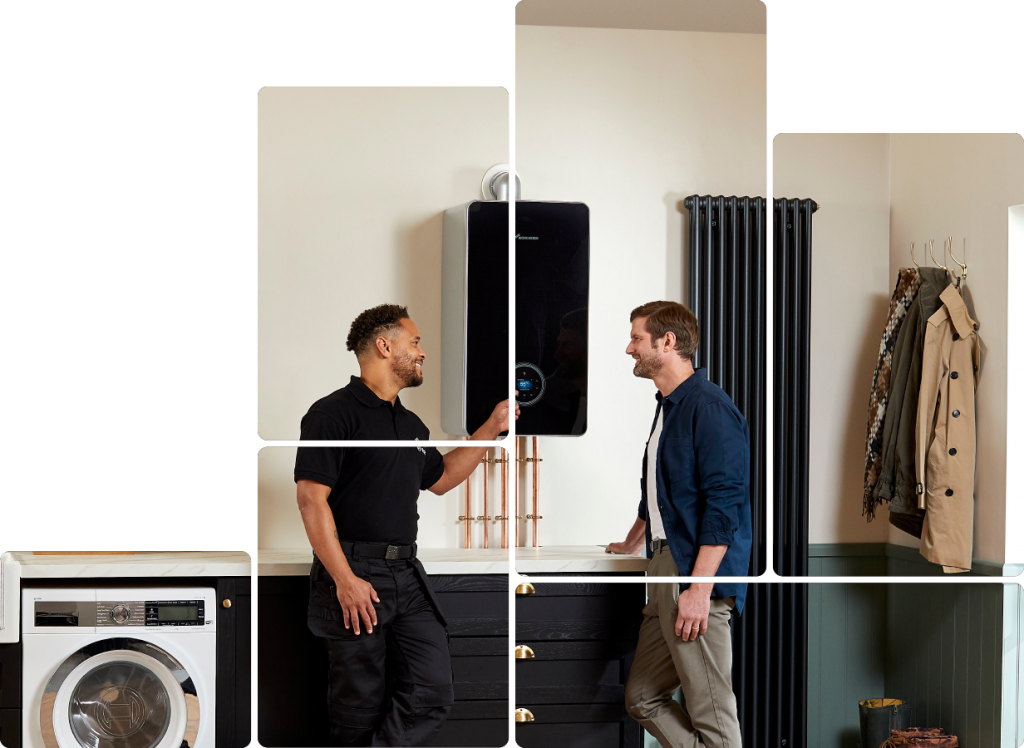 Heating engineer chatting to customer Chalgrove